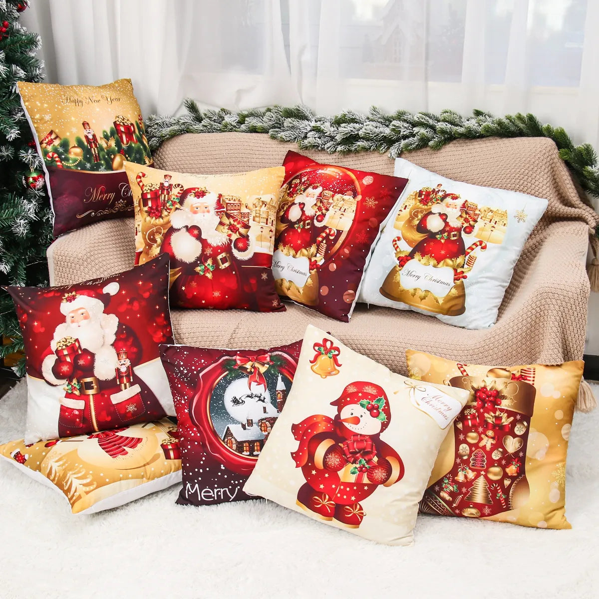 Christmas Cushion Cover Merry Christmas Decorations for Home 2023 Christmas Ornament Navidad Noel Xmas Gifts Happy New Year 2024