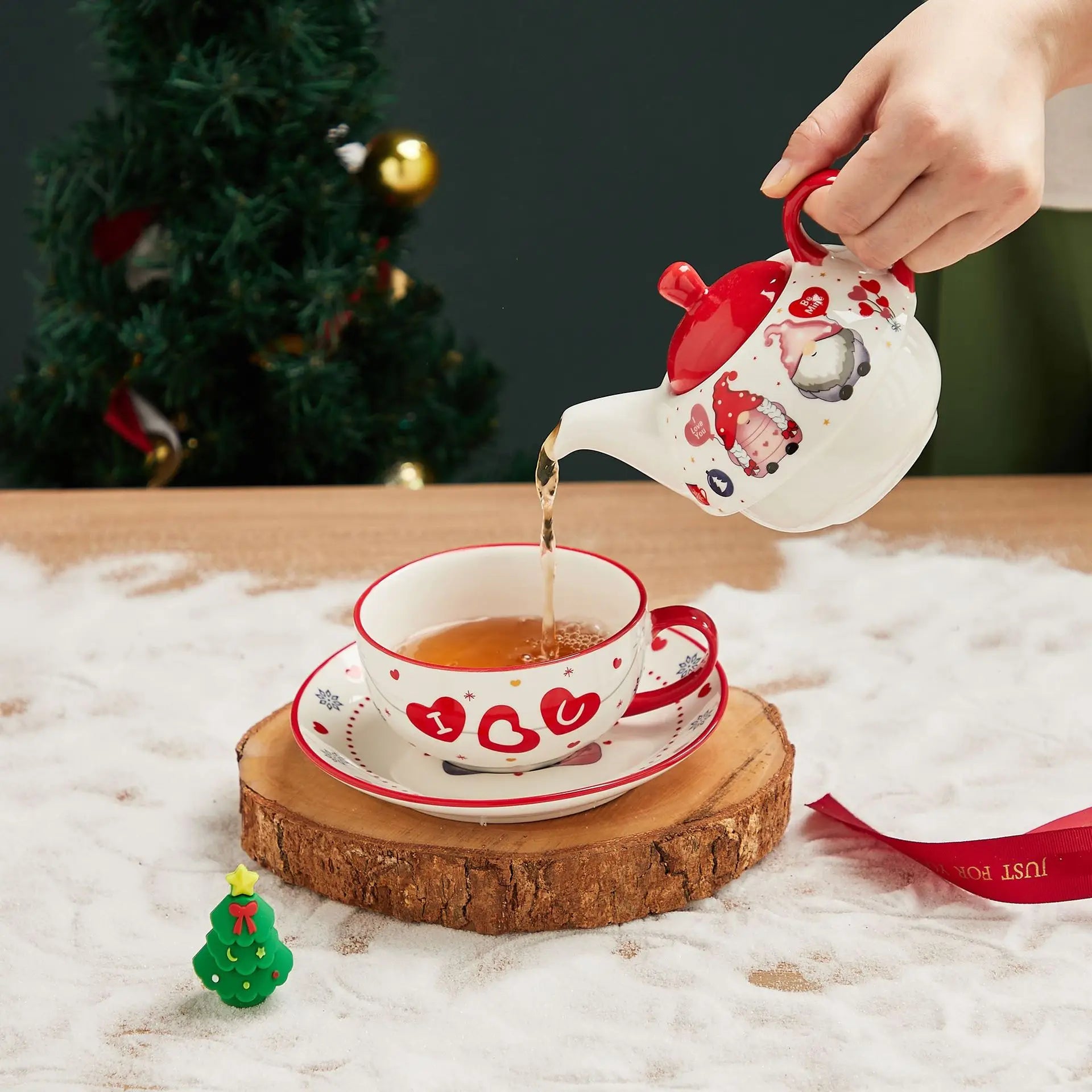 Christmas Tea Set Ins Christmas Ceramic Cups and Plates with Hand Gifts Ins Gifts