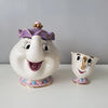 New Cartoon  Teapot Plate Saucer and Mrs. Teapot Teacup Beast Lovely Christmas Gift  Tea   The best gift for a friend