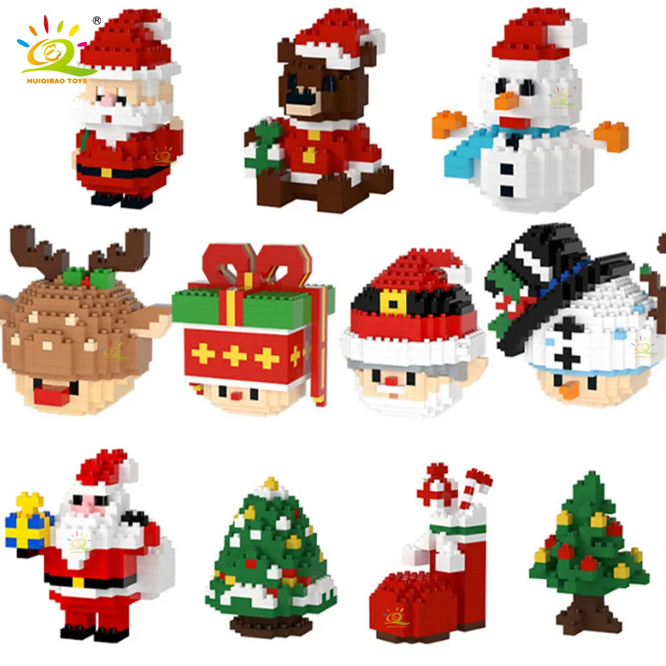 HUIQIBAO Mini Blocks Christmas Santa Claus Model Micro Bricks Building Block Toy For Kids Snowman Children's Toy Christmas Gift