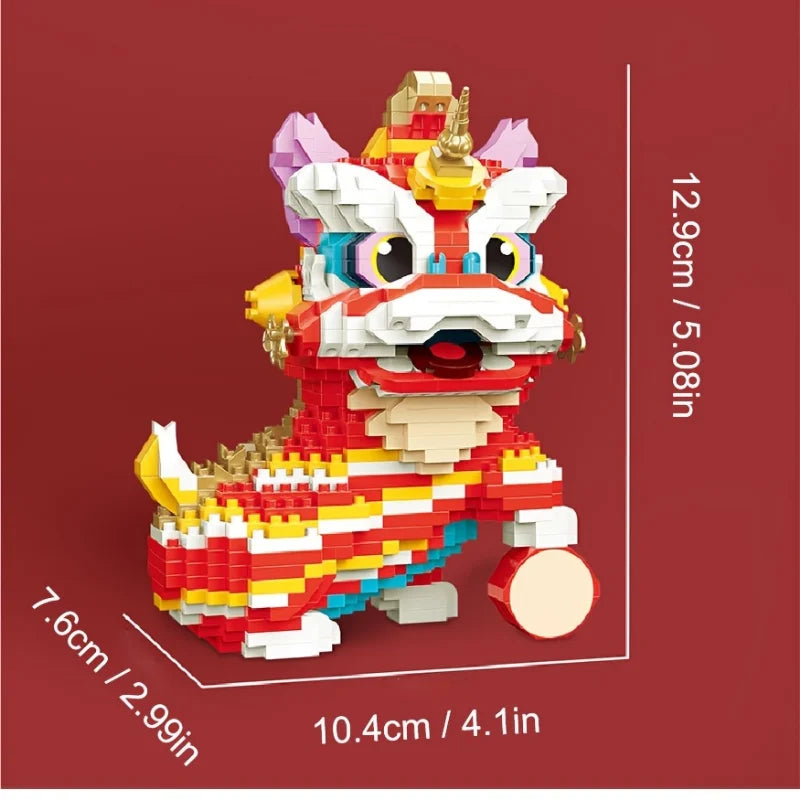 Creative Series Chinese Style Lion Dance Ornaments Toy, Creative Assembled Building Blocks Small Particle Assembled Toys