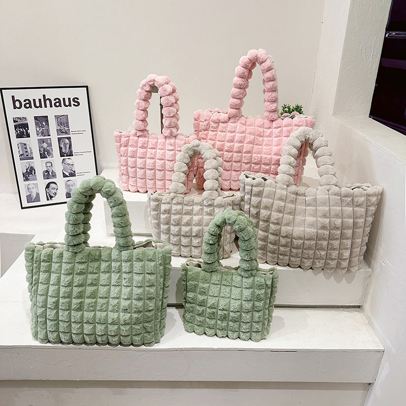 Plaid Handbags Winter Fashion High Capacity Shopping Plush Bag Korean Style Personalized Designer Luxury Tote Bags For Women